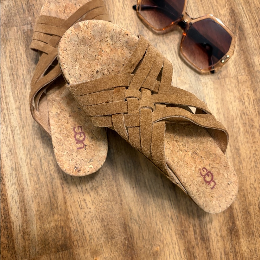UGG Women's Brown Suede Cork Sandals